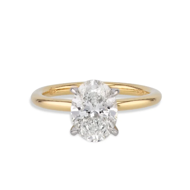 Simple Engagement Rings For Subtle Glam-Oval Cut Diamond Platinum Yellow Gold Engagement Ring