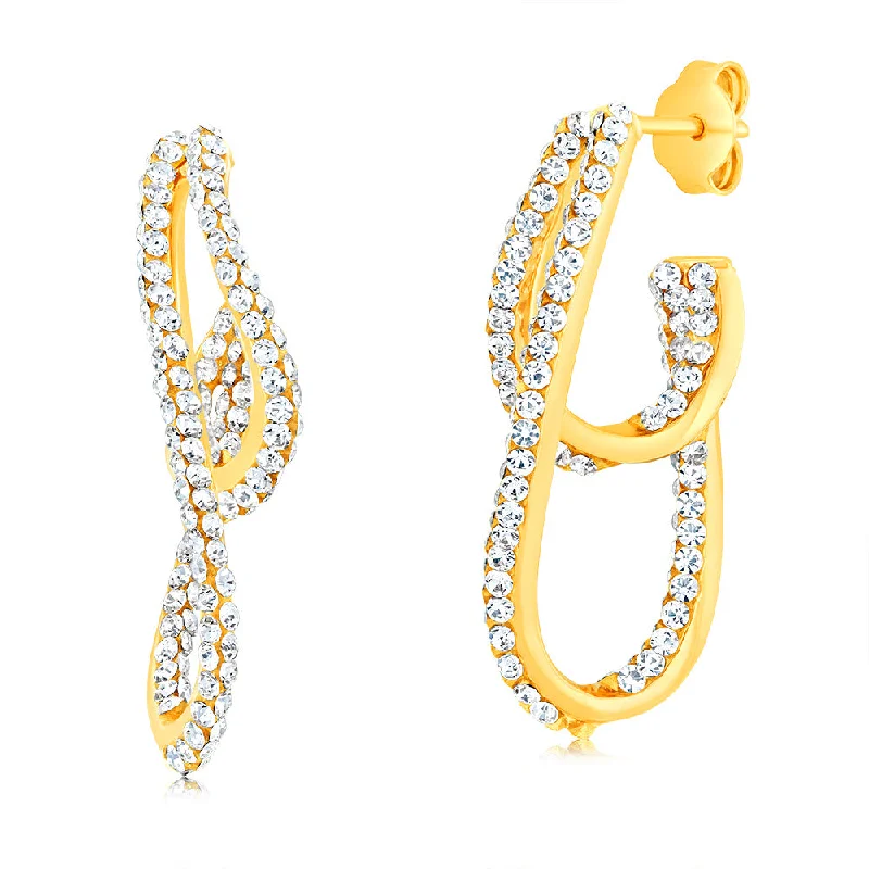 Artistic Dangle Earrings For Casual Outfits-9ct Yellow Gold Silverfilled Crystal Abstract 3/4th Hoop Earrings