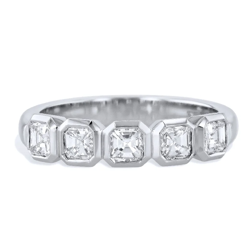 Unique Gemstone Wedding Bands For Brides-5 Asscher Cut Bezel Set Diamond White Gold Ring