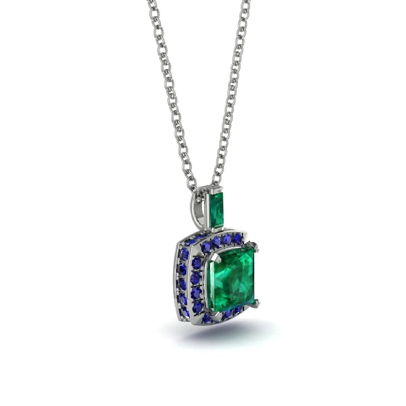 Hidden Halo Princess Cut Emerald Necklace - Georgia No. 66