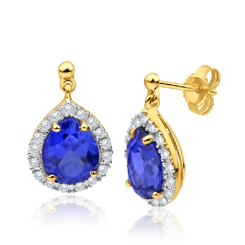 Trendy Earrings For College Students-9ct Yellow Gold Created Sapphire Cubic Zirconia Drop Earrings