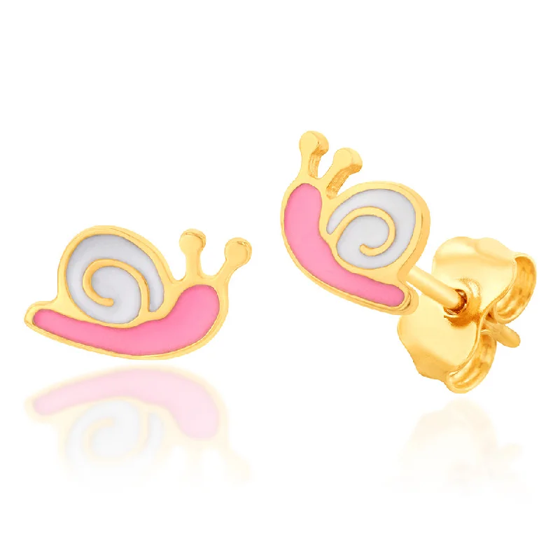 Luxury Earrings For High-End Fashion-9ct Yellow Gold Pink Snail Stud Earrings