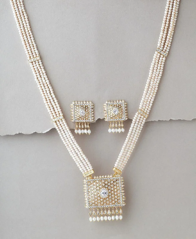 Gorgeous White Pearl Rani Har Necklace Set