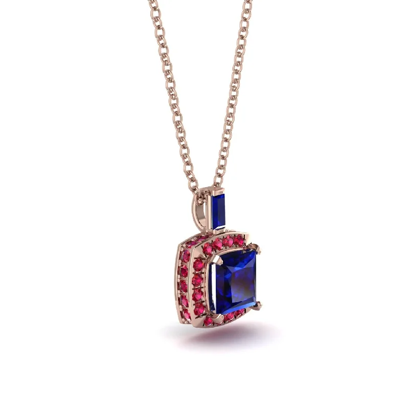 Hidden Halo Princess Cut Sapphire Necklace - Georgia No. 59