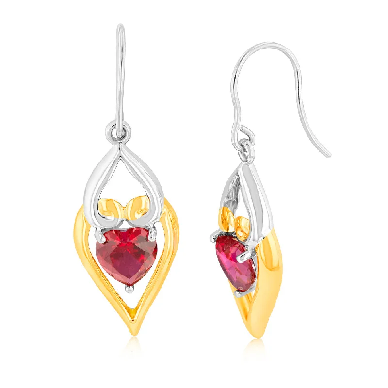 Vintage Drop Earrings For Classic Style-Created Ruby 6mm Drop Earrings in 9ct Yellow Gold