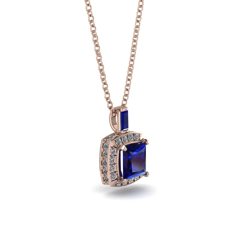 Hidden Halo Princess Cut Sapphire Necklace - Georgia No. 14