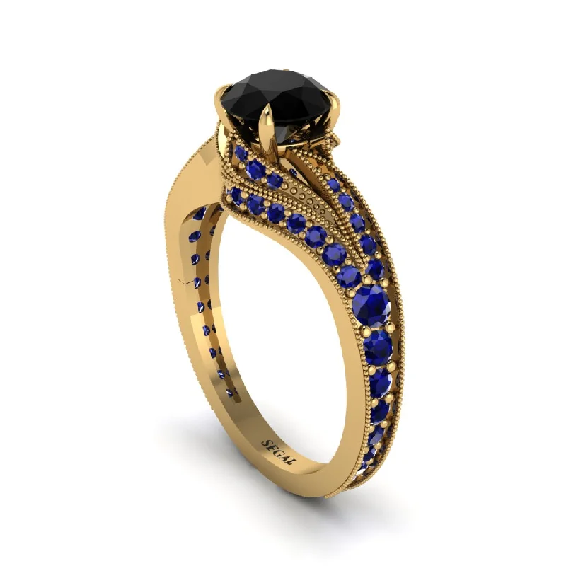 Simple Custom Wedding Rings For Unique Style-Sapphire 14K Gold Pave Engagement Ring - Magnolia No. 67