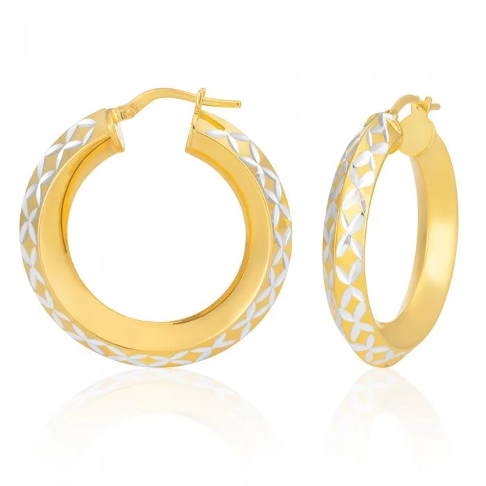 Bridal Earrings For Wedding Day Glam-9ct Gold Filled 20mm Diamond Cut Hoop Earrings