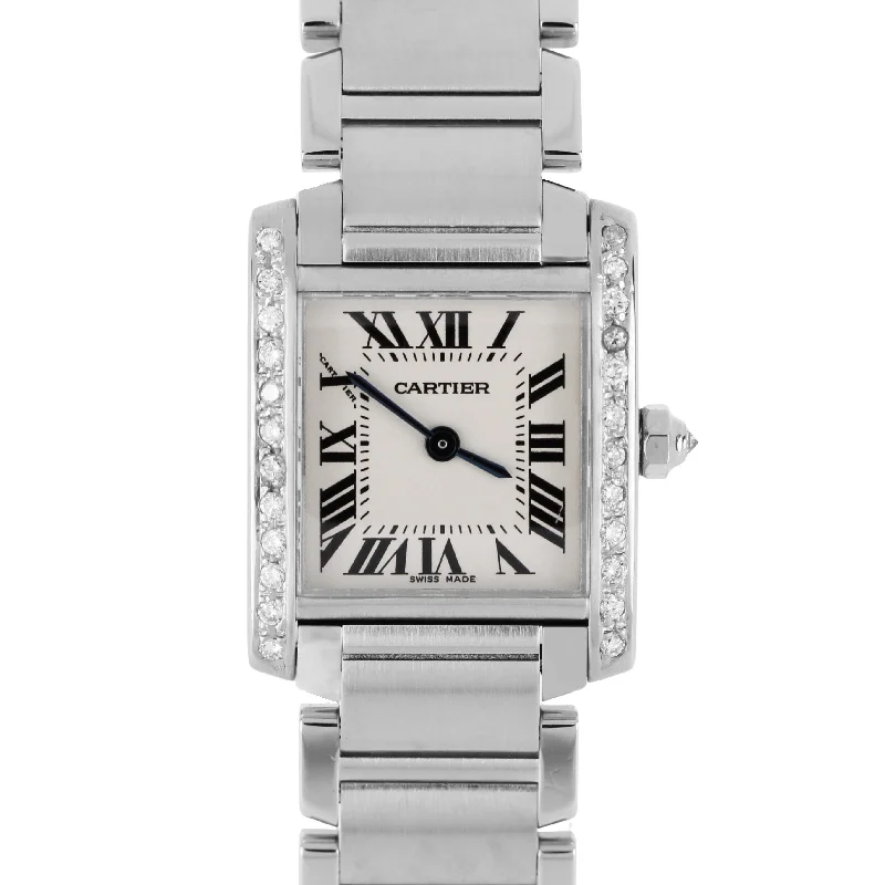 Custom Smart Watches For Personalized Fitness-Ladies Cartier Tank Française DIAMOND Steel White Roman 20mmX25mm 2384 Watch