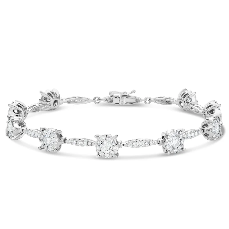 Beautiful Adjustable Gemstone Bracelets For Unique Fashion-18K White Gold 4.05ct Cluster Diamond Bracelet