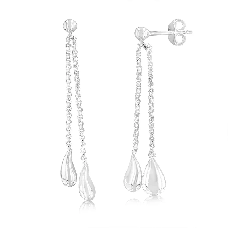 Stunning Gemstone Earrings For Fashion Divas-Sterling Silver Polished Double Tear Drop Earrings