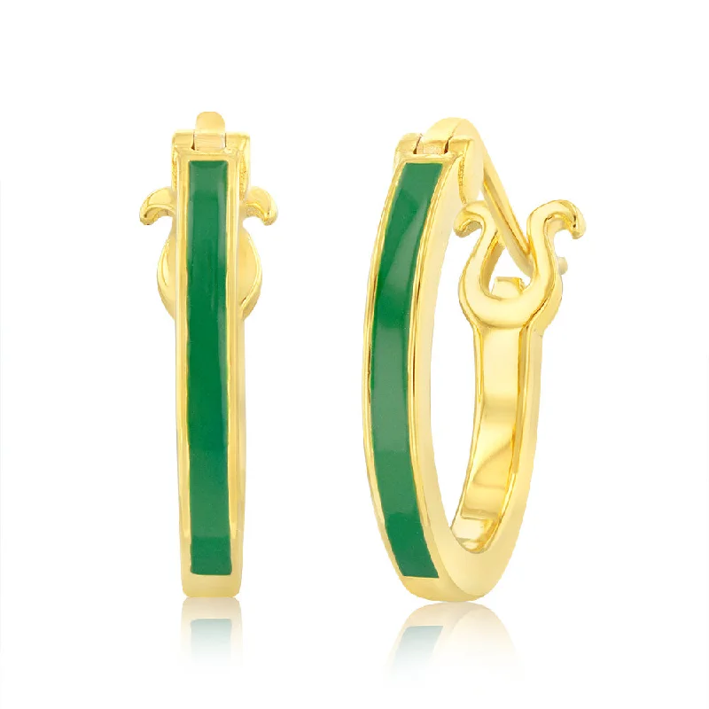 Colorful Drop Earrings For Stylish Women-Sterling Silver Gold Plated Green Enamel Hoop Earrings