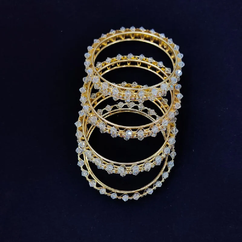 Trendy Stackable Bangles For Layered Style-Pooja Bangles Gold Plated Pearls Bangle Set