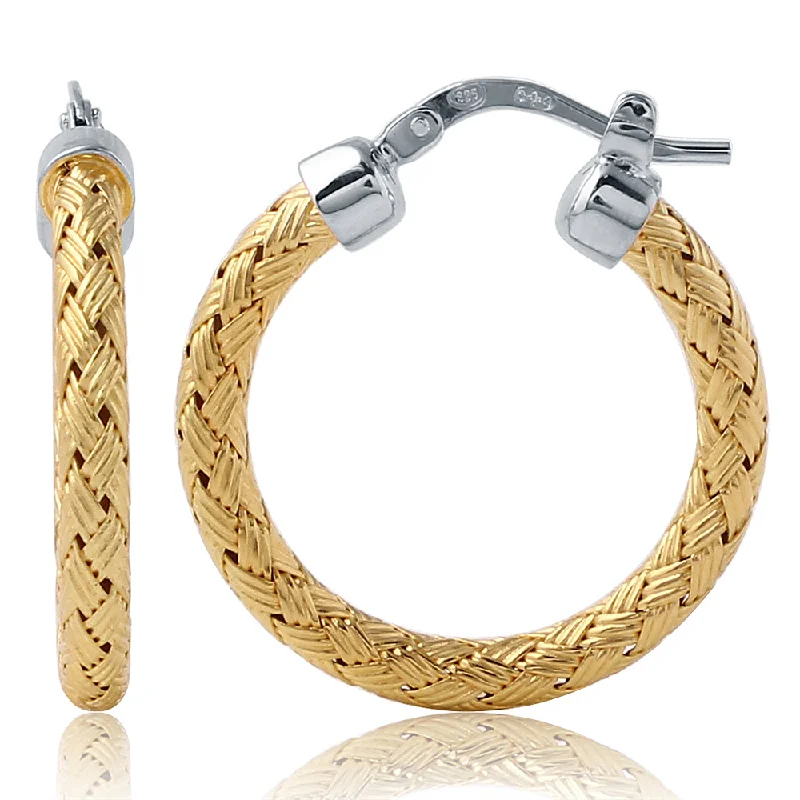 Colorful Earrings For Everyday Style-Charles Garnier 25mm Sterling Silver Milan Mesh Hoop Earrings With an 18k Yellow Gold Finish