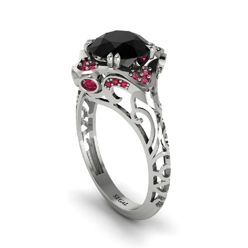 Timeless Wedding Rings For Memorable Moments-Black Diamond Ornate Filigree Engagement Ring - Evie No. 54