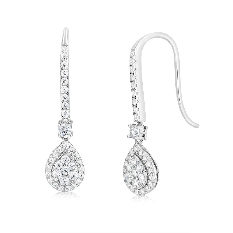 Gold Earrings For Elegant Occasions-Sterling Silver Rhodium Plated White Cubic Zirconia Fancy Pear Shaped Drop Earrings