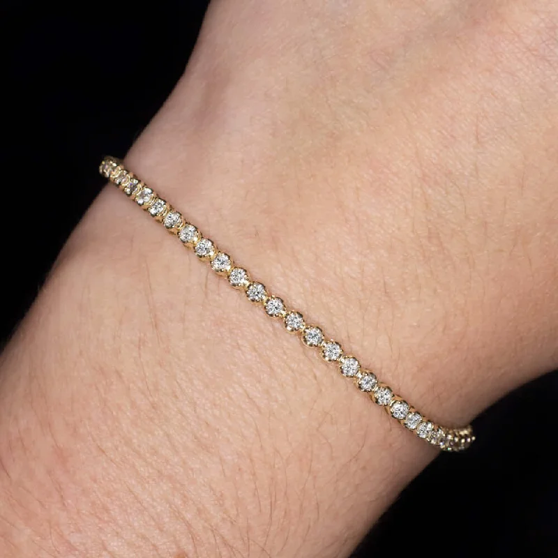 Beautiful Personalized Cuff Bracelets For Special Occasions-2ct VERY GOOD CUT DIAMOND TENNIS BRACELET YELLOW GOLD ROUND BRILLIANT CLASSIC