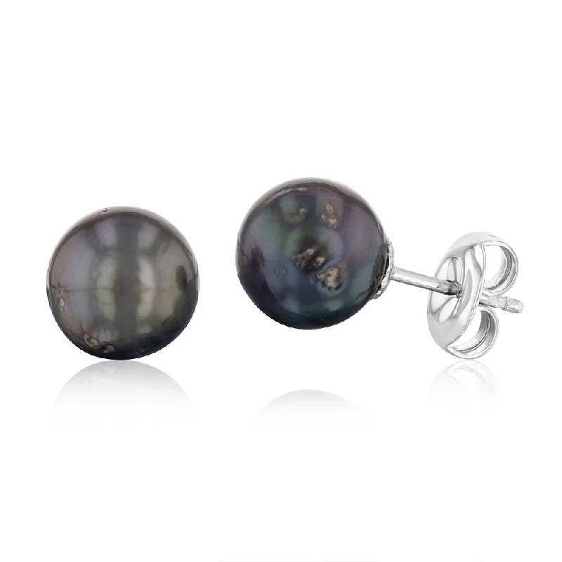 Oversized Earrings For Bold Statements-Sterling Silver 8-10mm Tahitian Pearl Stud Earrings