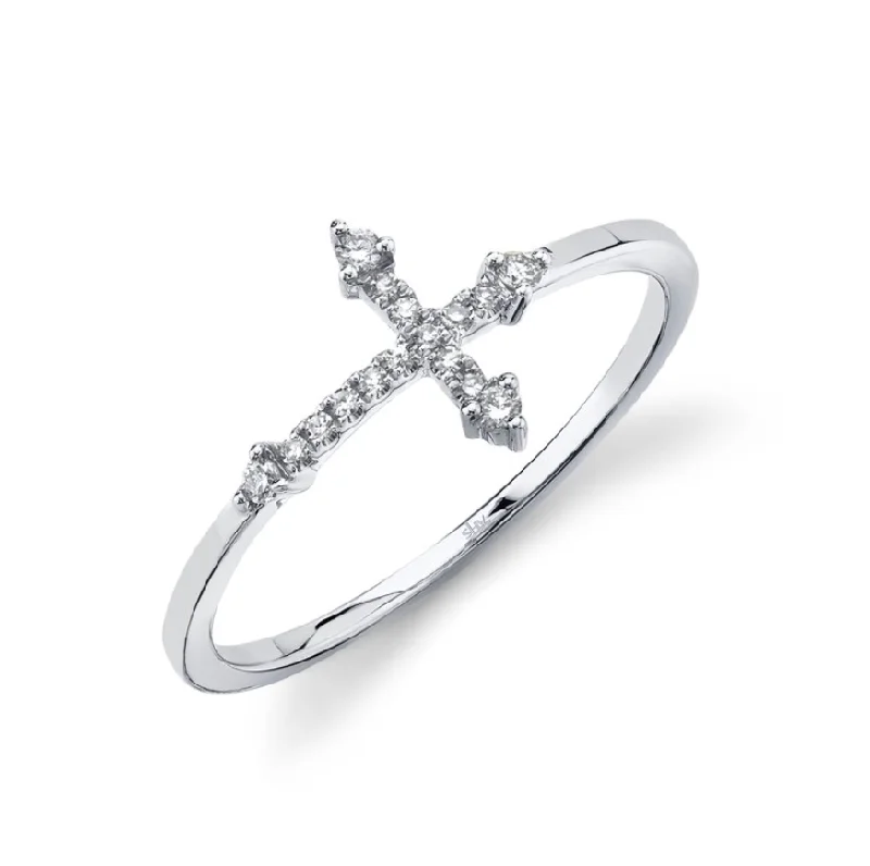 Unique Custom Engagement Rings For Brides-White Gold Diamond Cross Ring