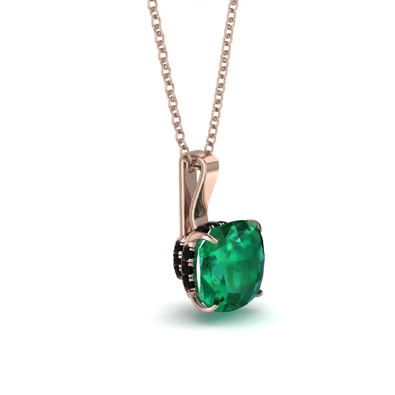 Hidden Halo Cushion Emerald Necklace - Alivia No. 35