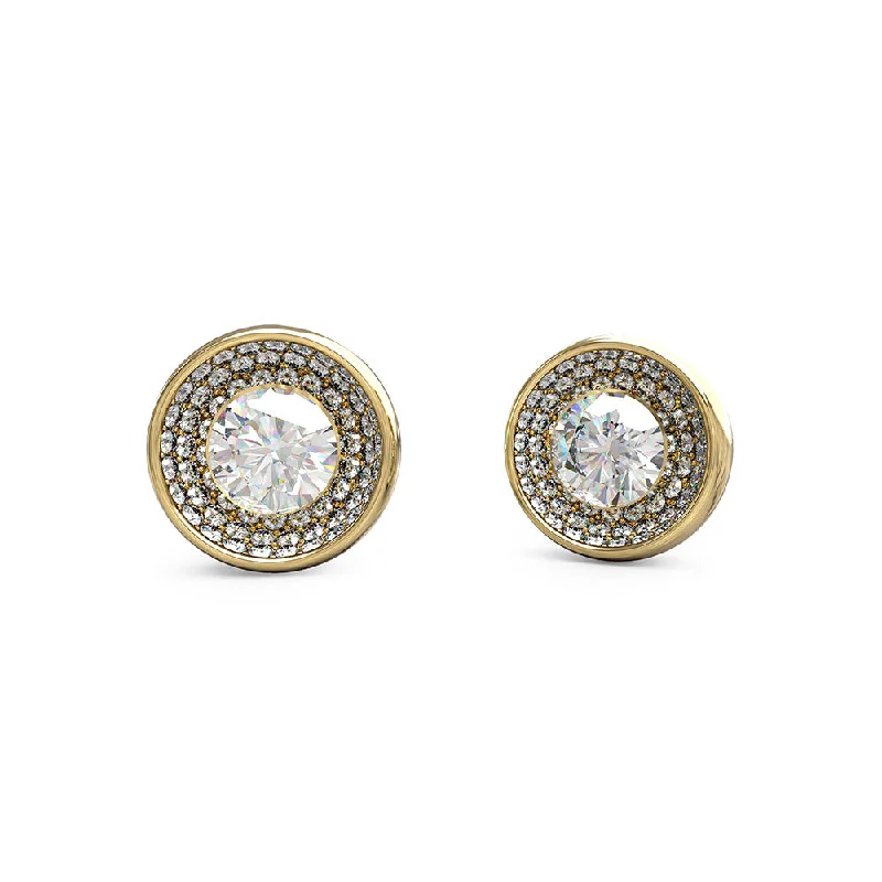 Bold Gold Earrings For Special Occasions-Guess Stainless Steel Gold Plated 12mm Solitaire Stud Earrings