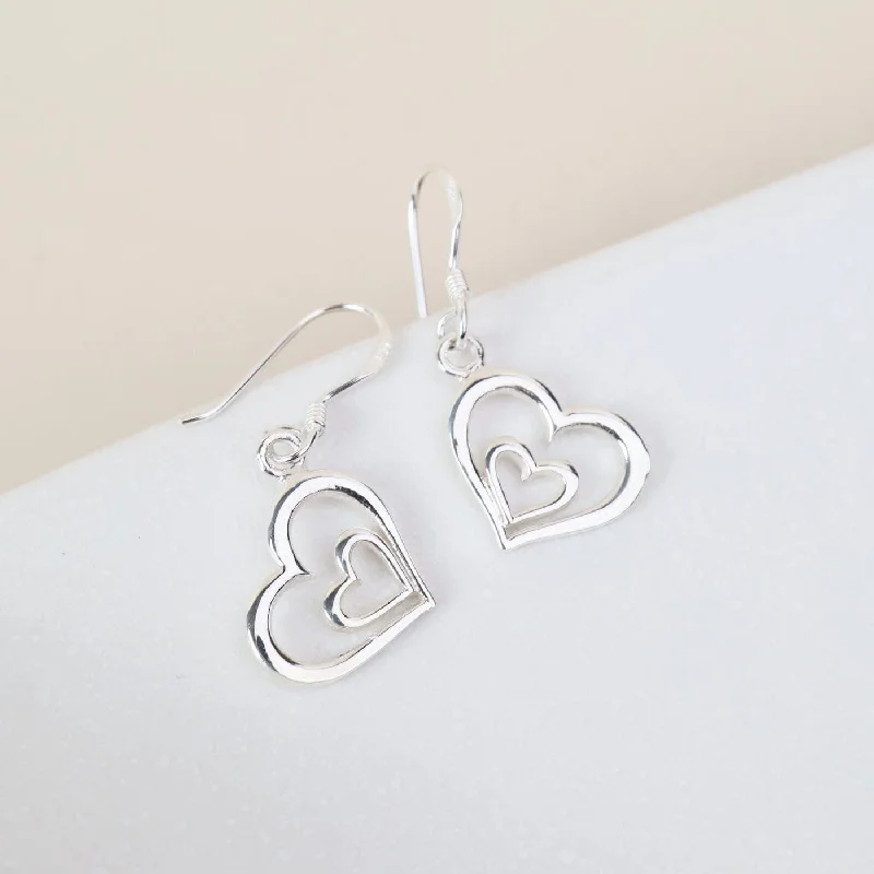 Natural Stone Earrings For Organic Fashion-Heart in Heart Drop Earrings