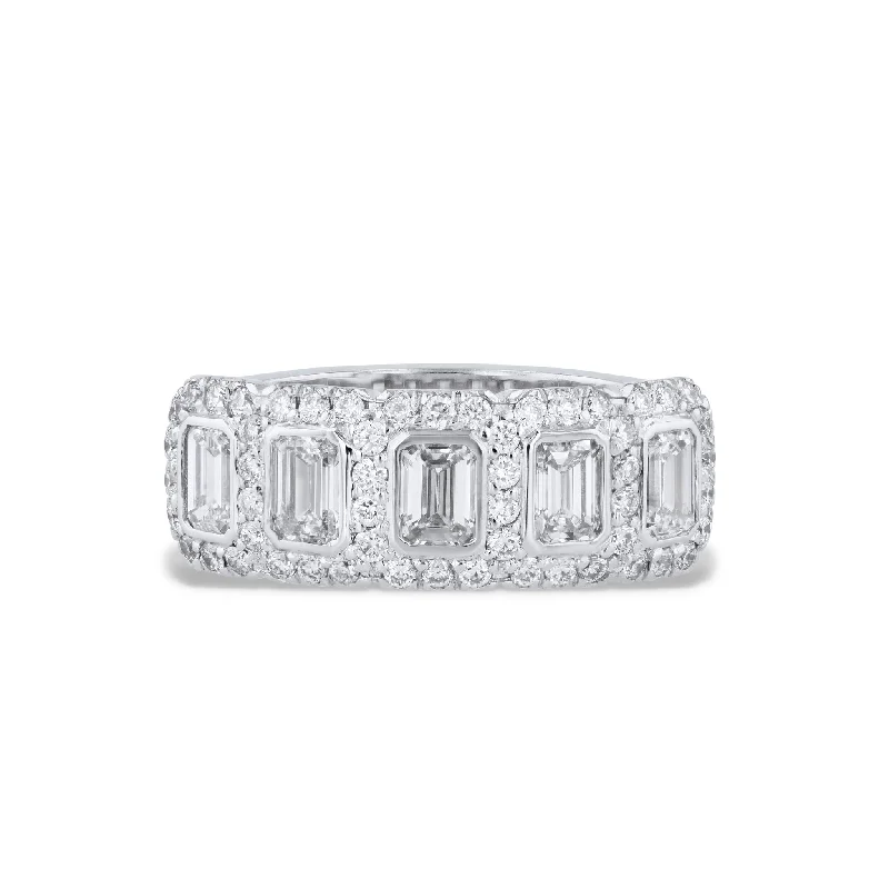 Stunning Emerald Rings For Engagement Glam-5 Emerald Cut Diamonds and Pave Platinum Ring