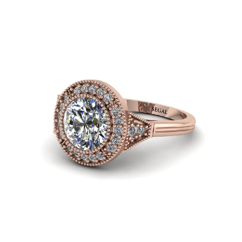 Elegant Engagement Rings For Timeless Glam-Round Cut Diamond Milgrain Halo Engagement Ring - Maggie No. 2