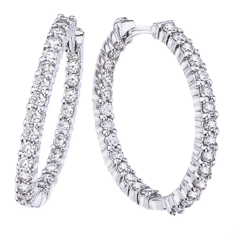 Beautiful Beaded Earrings For Creative Looks-Roberto Coin 25mm Small Diamond Hoop Earrings 18K White Gold