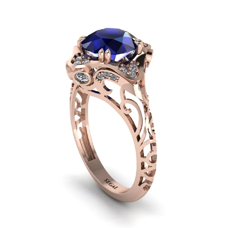 Bold Gemstone Engagement Rings For Creative Brides-Sapphire Ornate Filigree Engagement Ring - Evie No. 14