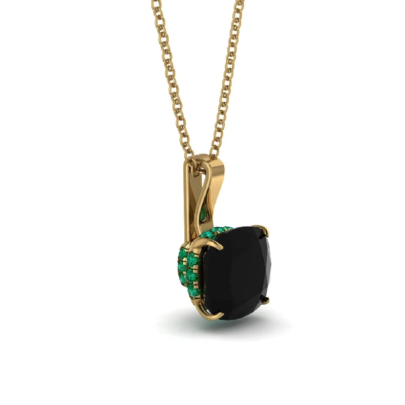 Hidden Halo Cushion Black Diamond Necklace - Alivia No. 22