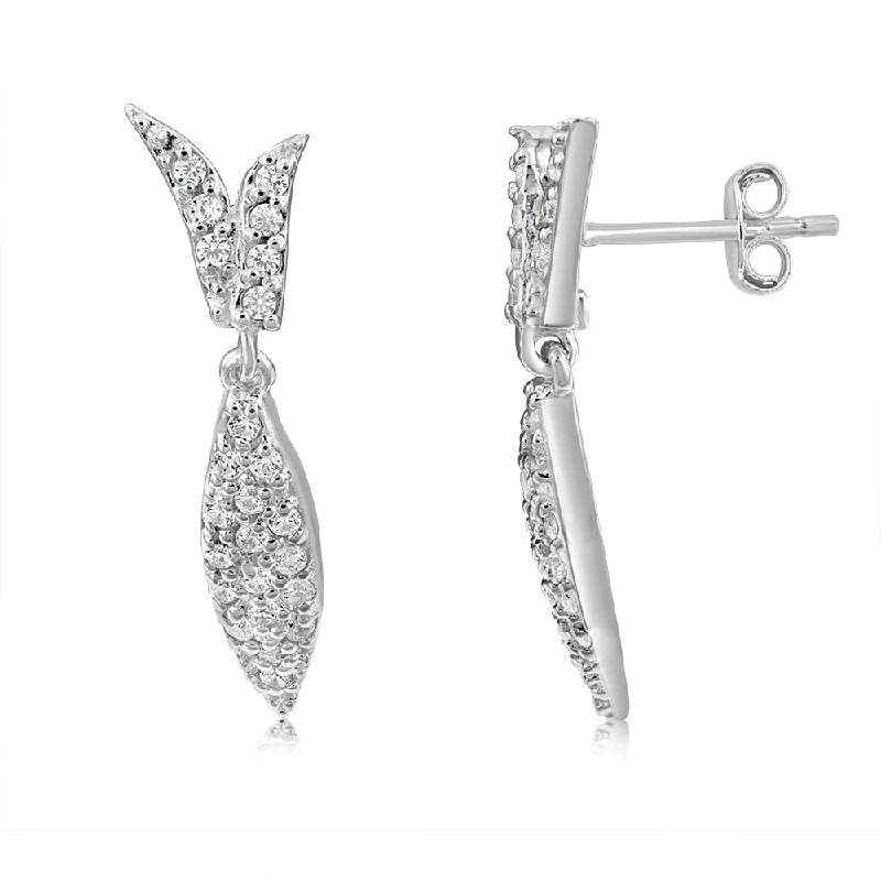 Luxurious Earrings For High-Class Events-Sterling Silver Cubic Zirconia Fish Shape Drop Earrings