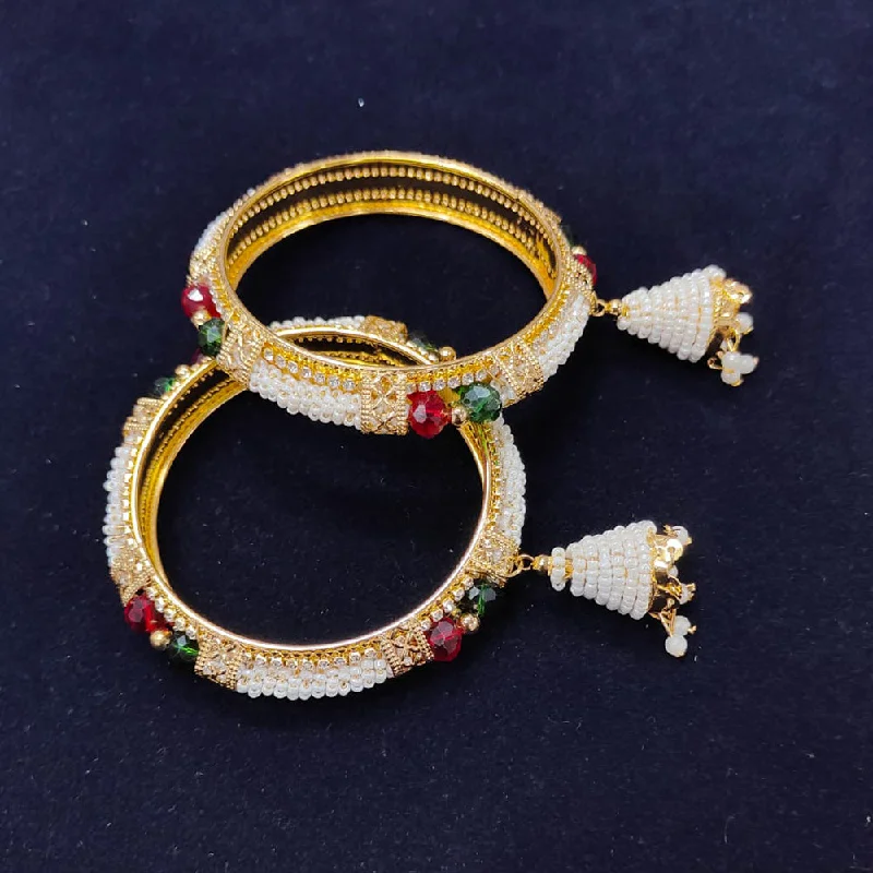 Stunning Gold Wedding Bangles For Bridal Glam-Pooja Bangles Gold Plated Austrian Stone And Pearls Bangles  Set