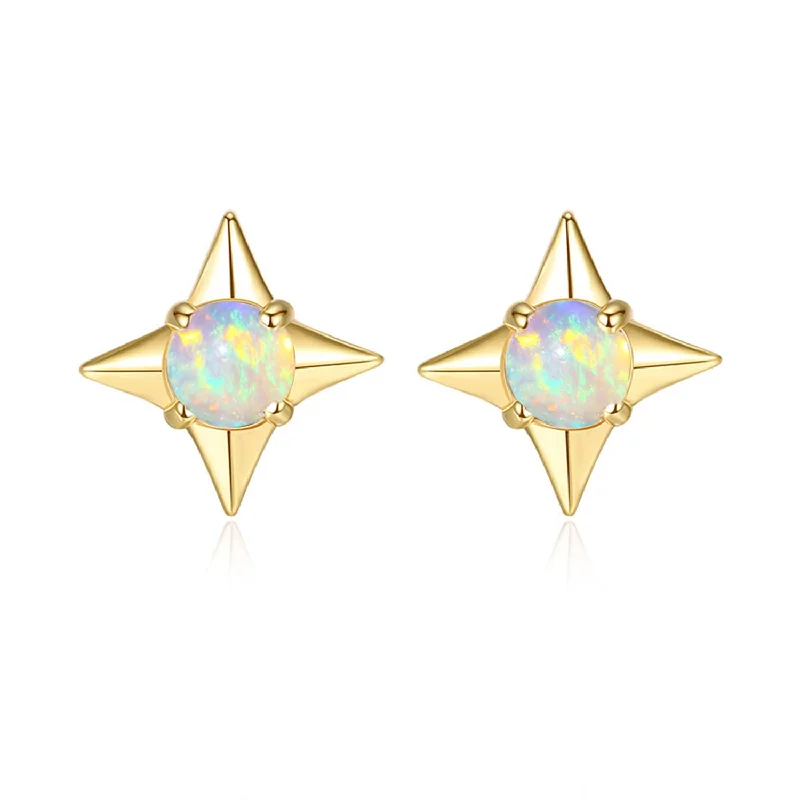 Colorful Beaded Earrings For Creative Wear-North Star Opal Earrings (Yellow Gold)