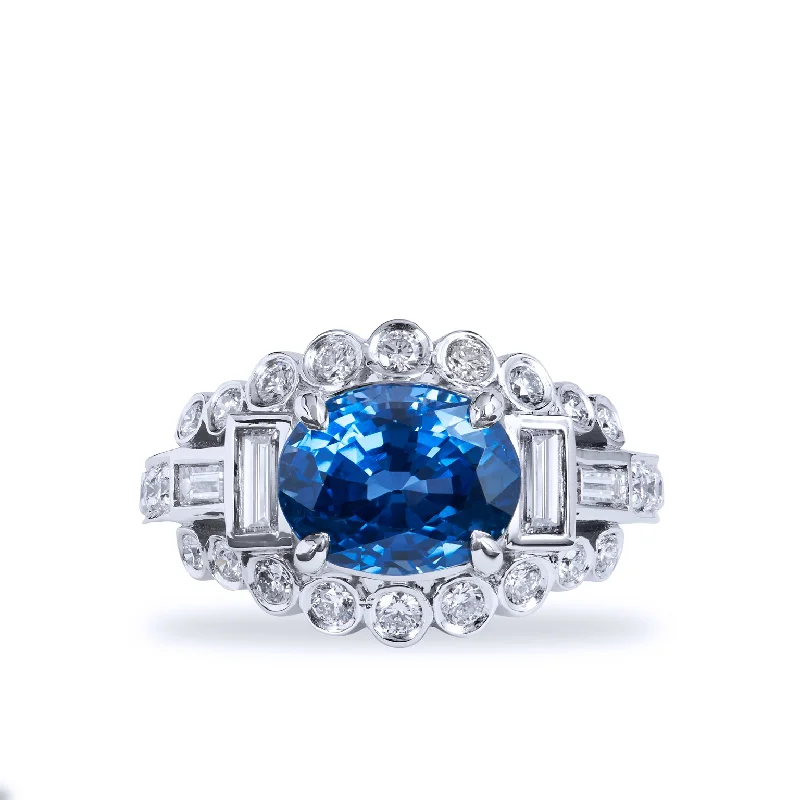 Affordable Wedding Rings For Budget-Friendly Couples-3.74 Carat Oval Ceylon Blue Sapphire And Diamond Ring