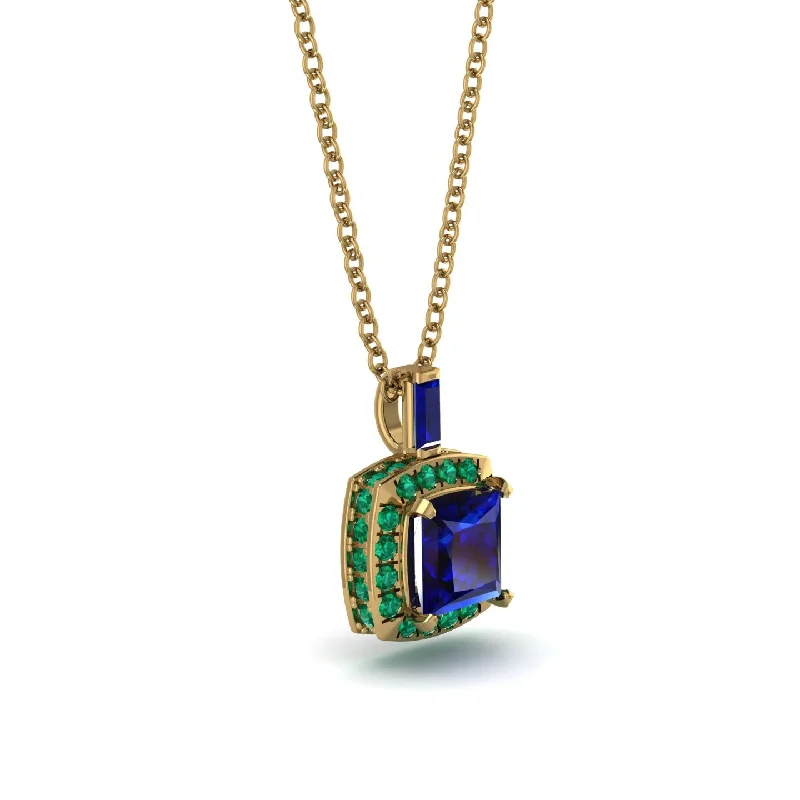 Hidden Halo Princess Cut Sapphire Necklace - Georgia No. 28