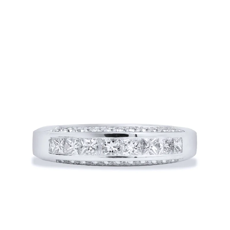 Beautiful Wedding Rings For Elegant Brides-Princess Cut Diamond Palladium Wedding Band Ring