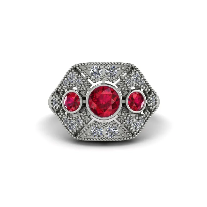 Timeless Wedding Rings For Memorable Moments-Ruby Art Deco Geometric Engagement Ring - Haven No. 12