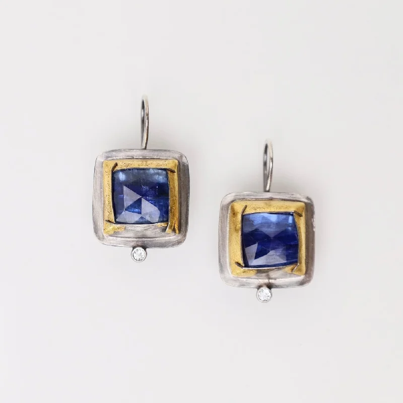 Designer Earrings For Exclusive Collections-Blue Kyanite Square Fold Earrings