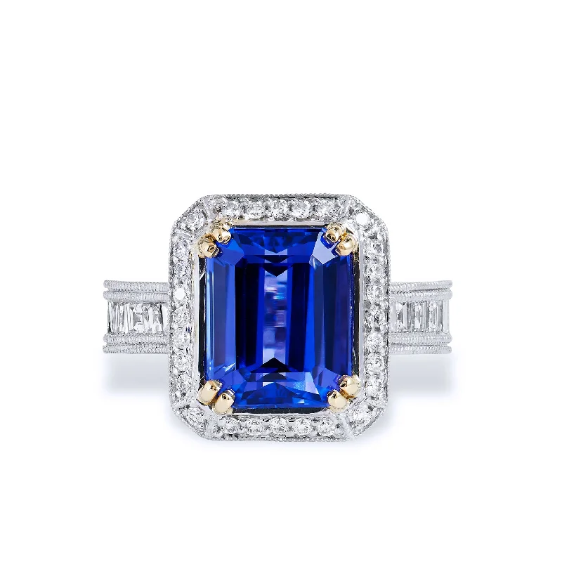 Classic Solitaire Wedding Rings For Elegant Glam-4.91 Carat Tanzanite Diamond Ring