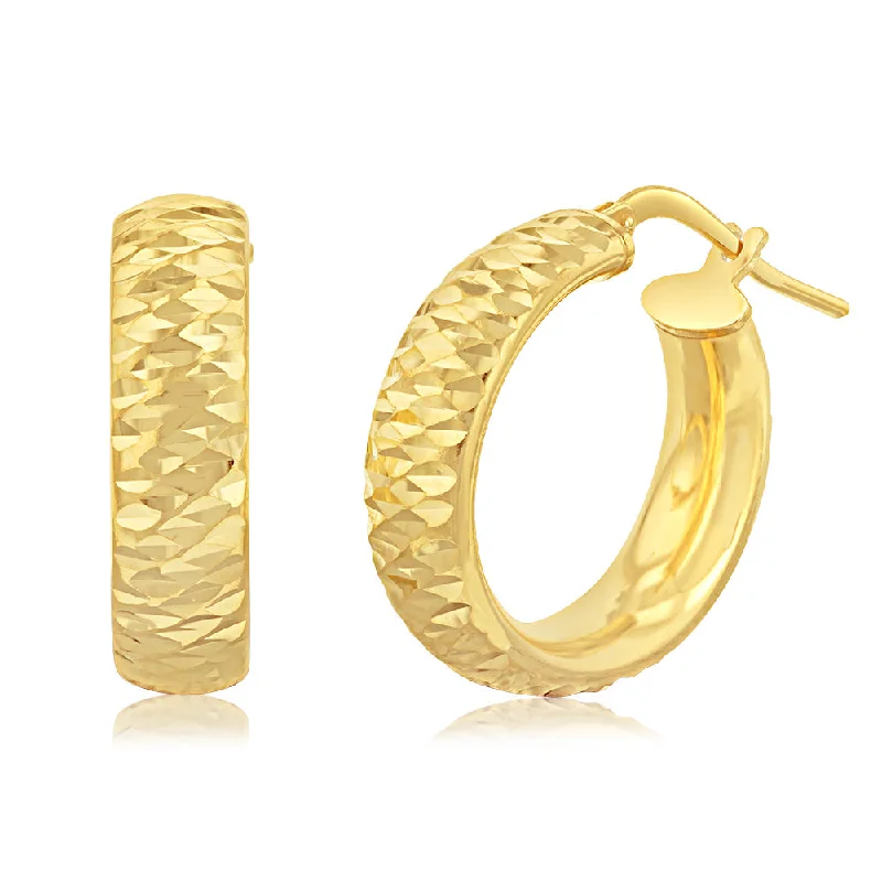 Fancy Earrings For Party Wear-Sterling Silver Gold Plated Patterned Hoop Earrings