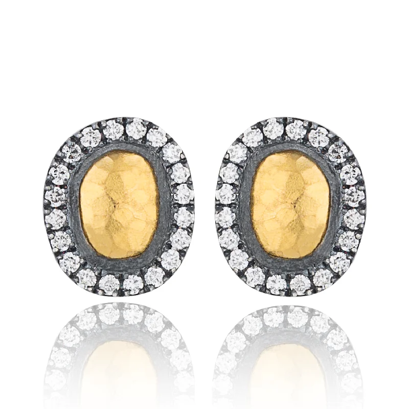 Chunky Earrings For Bold Fashion Statements-Lika Behar "Reflection" Stud Earrings Sterling & 24K Gold with Diamonds RFL-E-301-GOXD