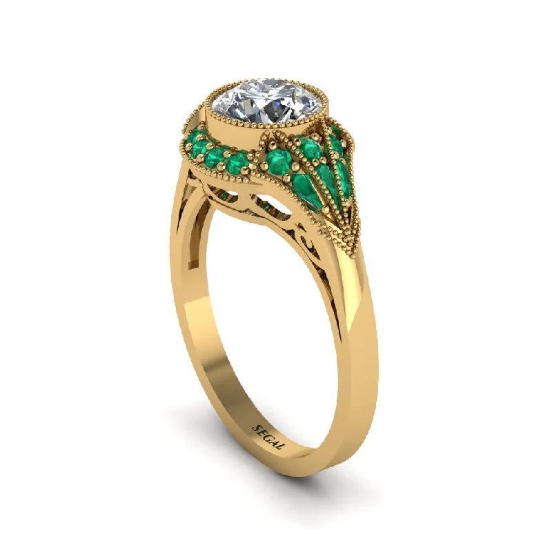 Luxury Wedding Bands For Timeless Elegance-Emerald Vintage-Inspired Besel Engagement Ring - Makenzie No. 16