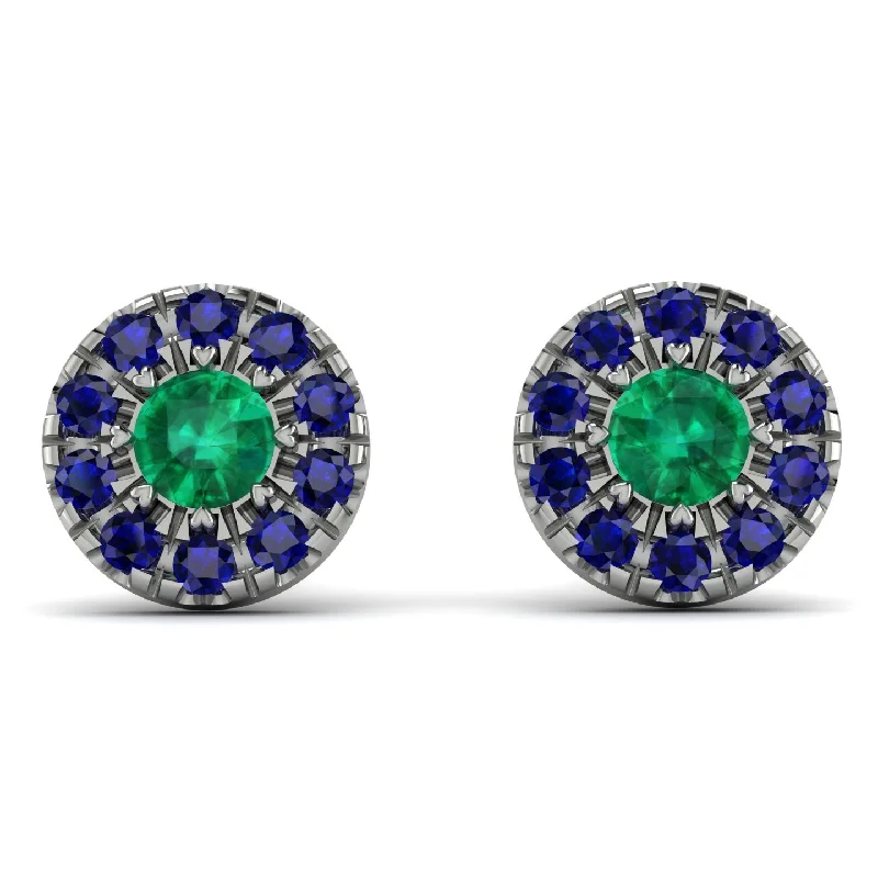 Custom Stud Earrings For Unique Designs-Halo Emerald Earrings - Heaven No. 66