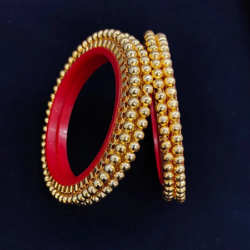 Classic Bangle Sets For Stylish Layered Looks-Pooja Bangles Gold Plated Pearls Bangles  Set