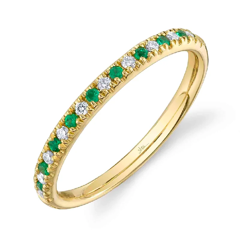 Custom Gemstone Rings For Special Occasions-14kt Yellow Gold Lady's Diamond and Emerald Band Ring