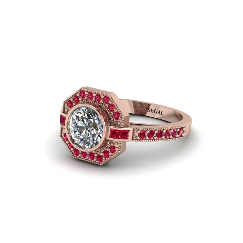 Classic Solitaire Wedding Rings For Elegant Glam-Ruby Octagon Halo Engagement Ring - Leia No. 47