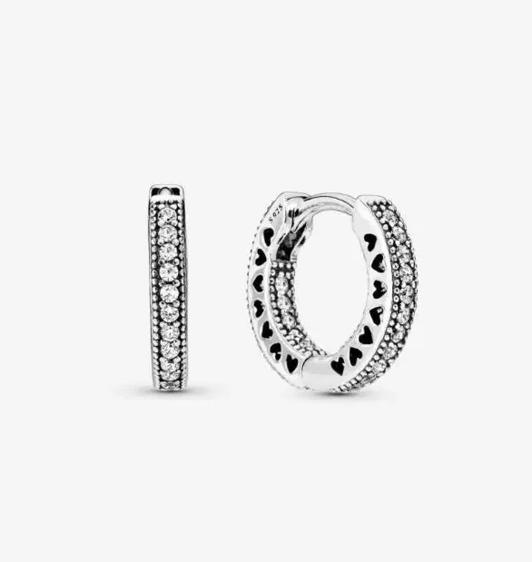 Luxury Crystal Earrings For Wedding Day-Pandora Pavé Heart Hoop Earrings