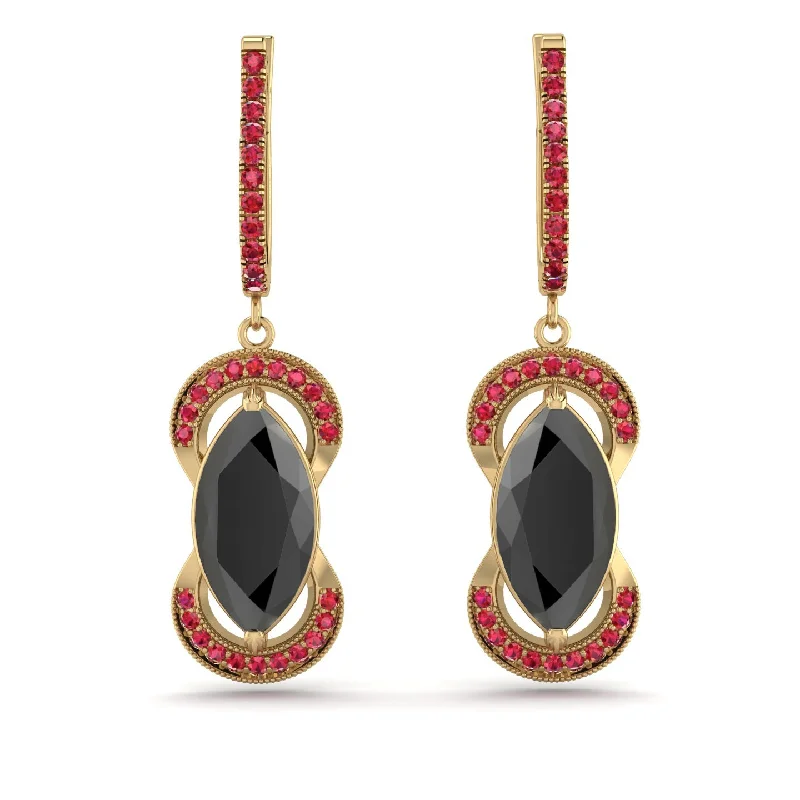 Trendy Drop Earrings For Bold Fashion-Marquise Vintage Black Diamond Earrings - Marley No. 52