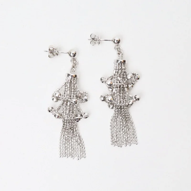 Stylish Drop Earrings For Elegant Fashion-Sterling Silver Woven Lace Double Lantern Earrings